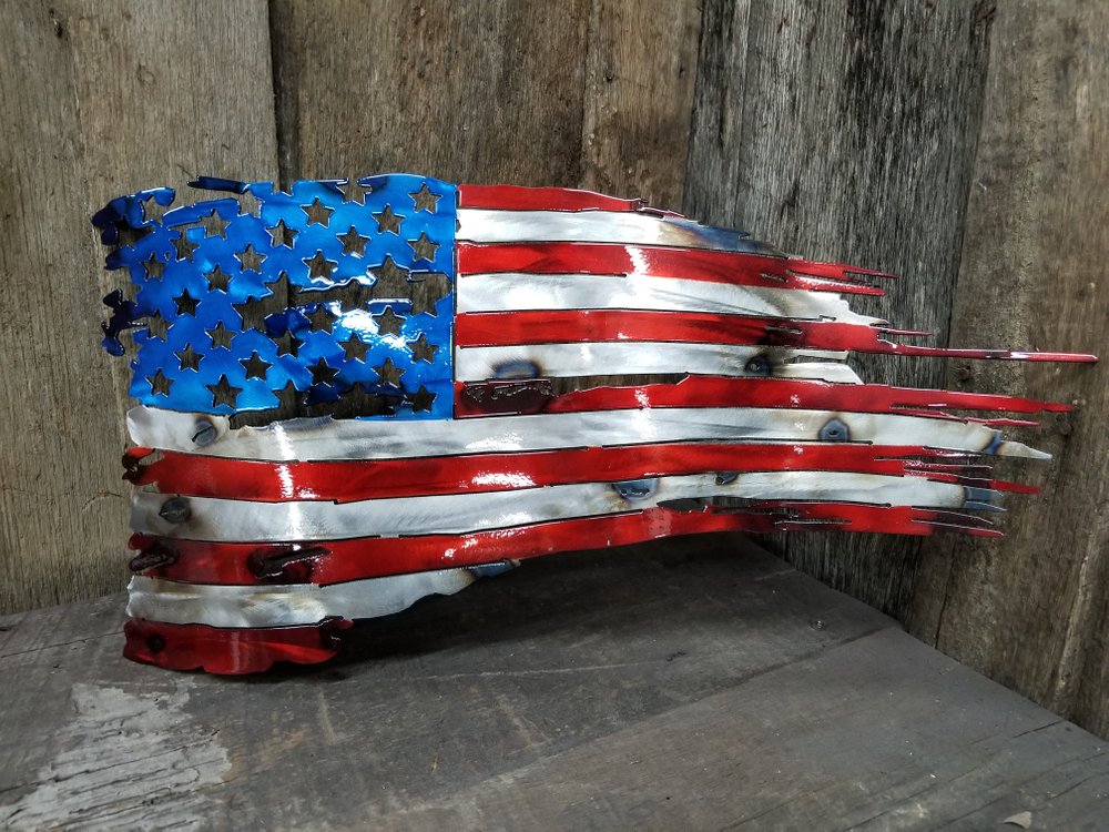 Torched American Battle Flag Steel Wall Sign